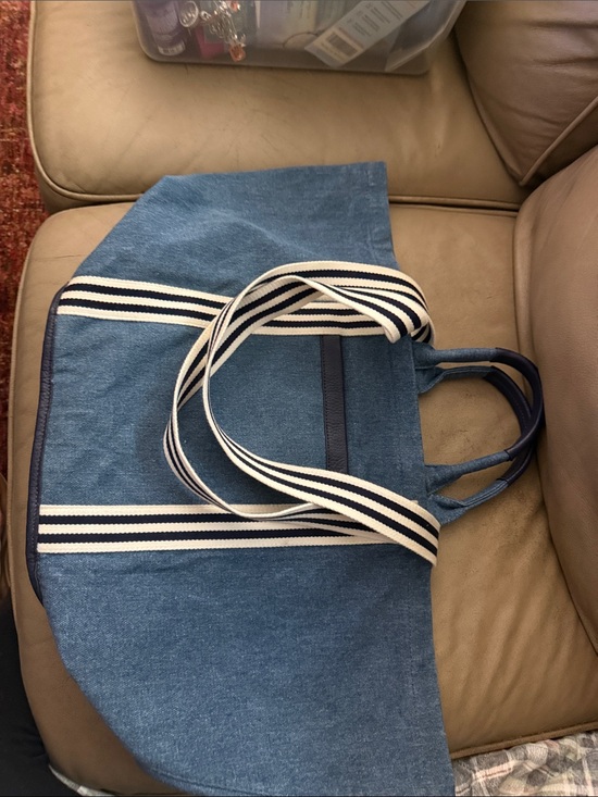 Draper James Handbags - Draper James Blue Canvas Tote with Navy and White Straps